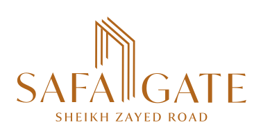 Logo of Safa Gate on Sheikh Zayed Road with a stylized gate design.