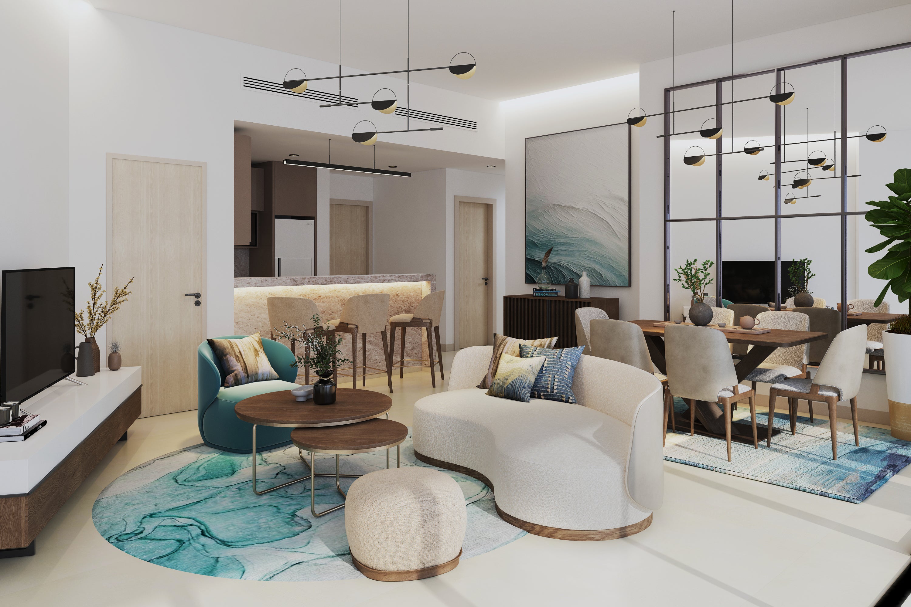 Modern living room with stylish furniture and decor