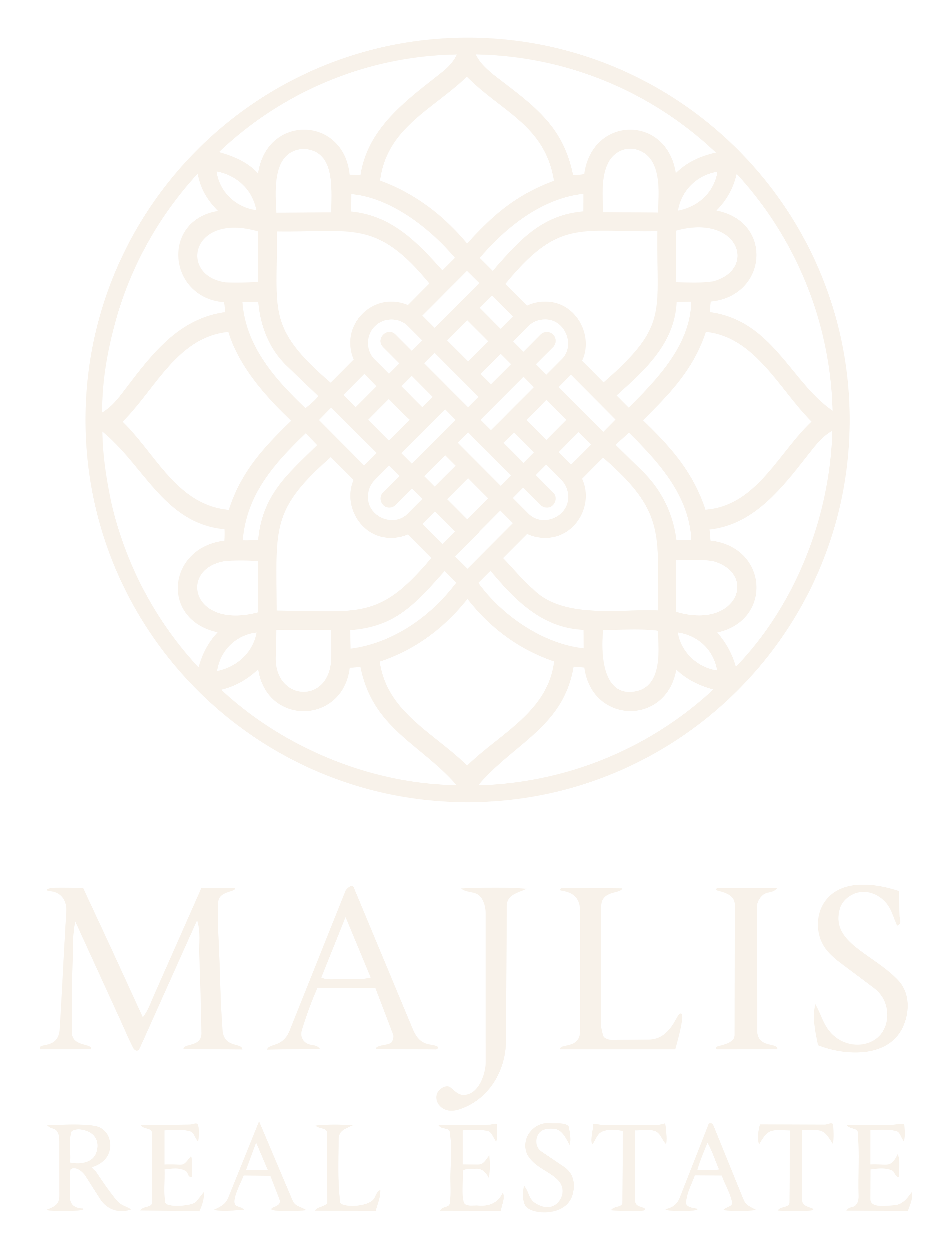 Majlis Real Estate logo in pearl colour with intricate design on a transparent background