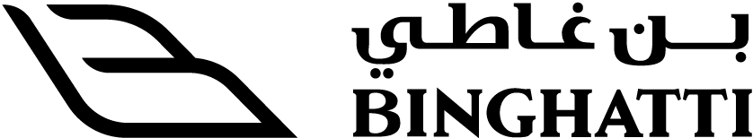 Binghatti logo with Arabic text and a stylized design element.
